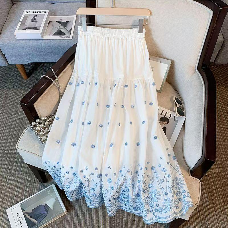 

Белая юбка А-силуэта с цветочной вышивкой для девочек - Юбка-зонт крючком во французском стиле для весны/лета 160 белый