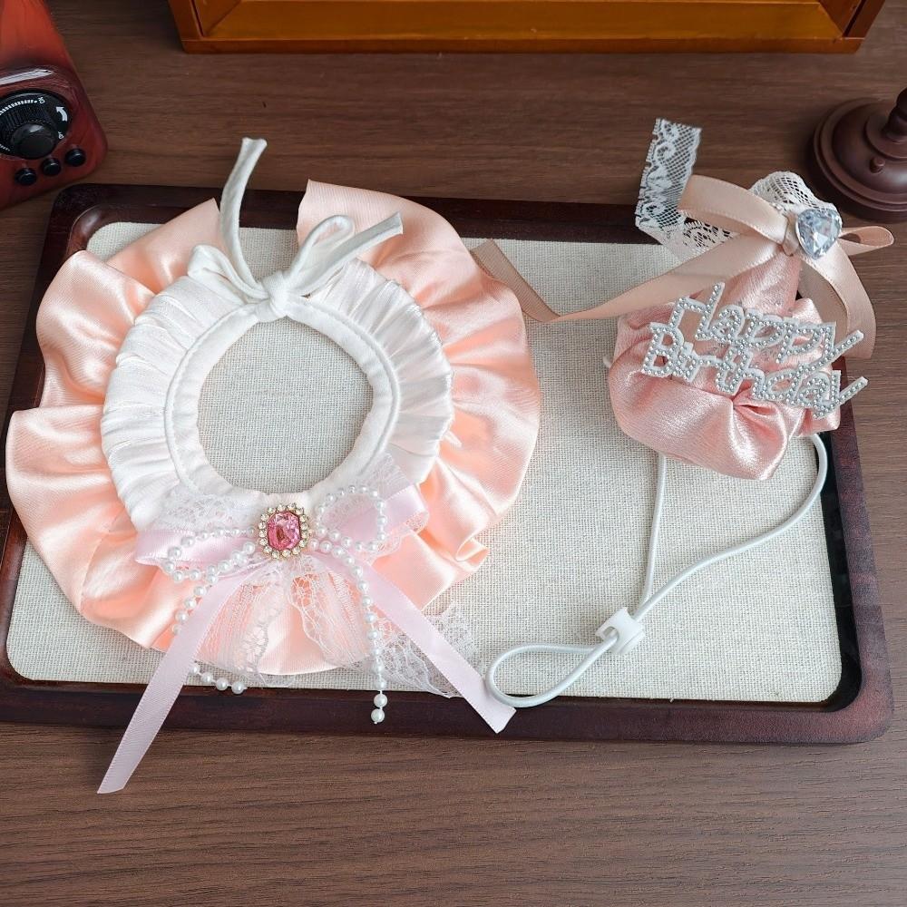 Pearl Bow Pet Bow Collar Hat Collar Set Pet Party Outfit Durable Pet Birthday Accessory Set Pet