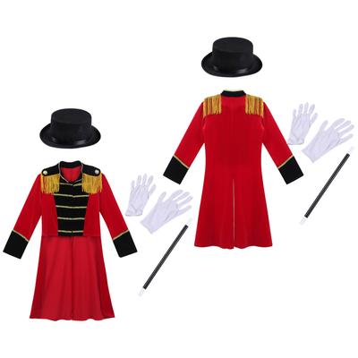 Kids Boys Circus Ringmaster Costume Cosplay Tailcoat Halloween Uniform with Hat Magic Wand Gloves