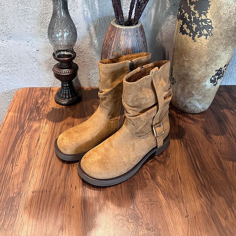 New retro Maillard stacking boots autumn and winter locomotive boots children's versatile short boots women's Martin boots