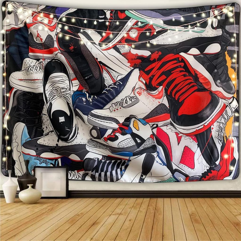 SwiiSmil-Sneakerhead Tapestry for Bedroom-Sneakerhead ball Backdrop-Birthday Party Decorations-Teen Boy Shoe Tapestry-Aesthetic Cool Posters
