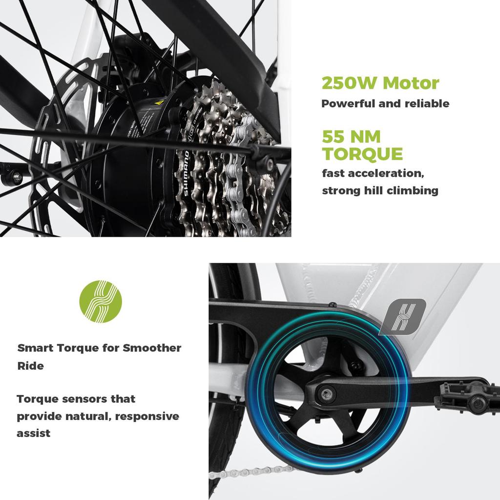 Electric Bike DERUIZ Quartz 28''  250w Motor City Ebike - 48V 13.4Ah Battery Up to 161km Range, Hydraulic Brakes, Torque Sensor, 8 Speed, Load 130kg