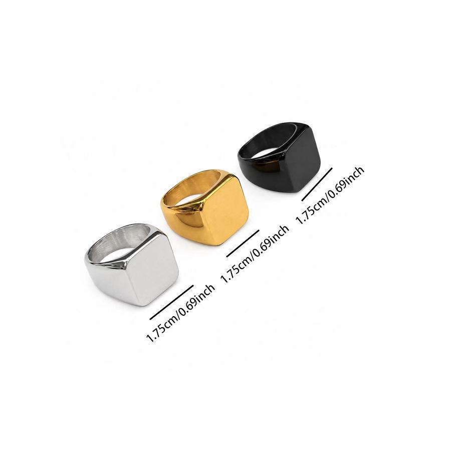 Stainless Steel Square Flat Ring - Hollow Design In Silver, Gold & Black, Full Size Range