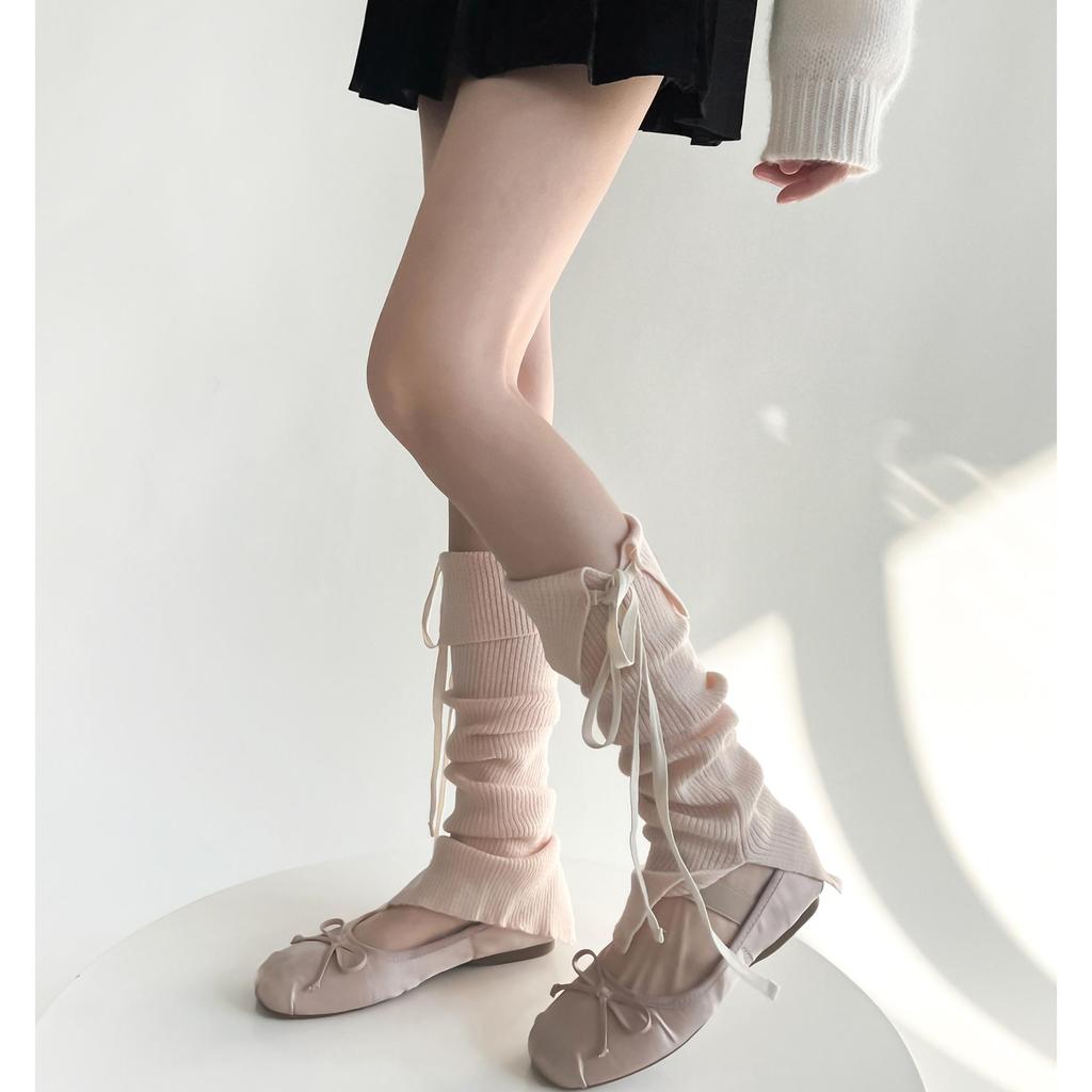 Korean Style Lace-Up Bow Knit Leg Warmers for Girls