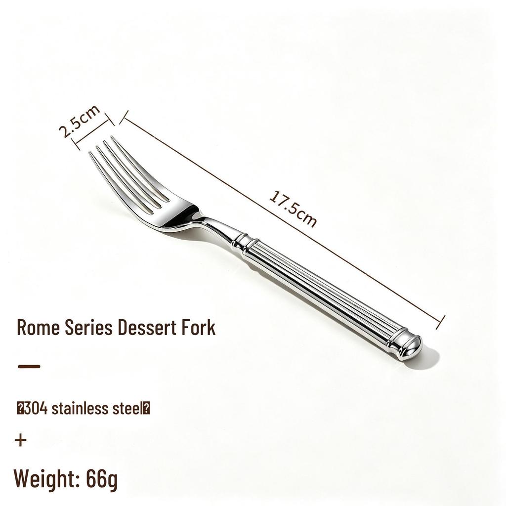 5-Piece Western Tableware Set: High-Grade 304 Stainless Steel Knife, Fork, Spoon with Roman Column Handle.