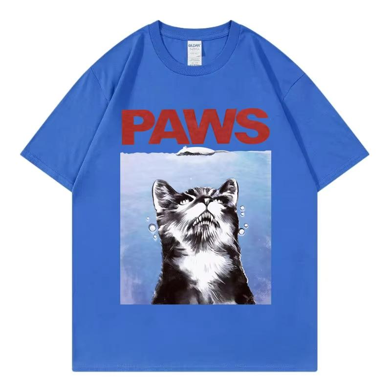 Funny Paws Jaws Cat T-Shirt Men Women Clothing Gothic Fashion Short Sleeve T-shirts Summer High Quality Cotton Oversized T Shirt