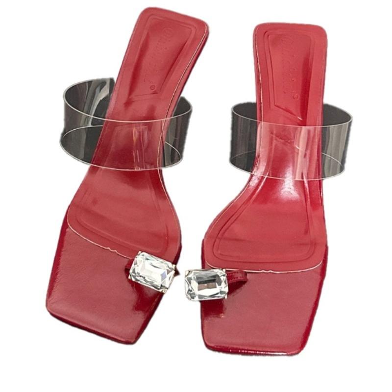 

Fashion Ladies Shoes 2025 Fashion Pinch Toe Women s Slippers New Outdoor Best Seller Summer Crystal Sweet Versatile Non-Slip High Heels 39 вино красного