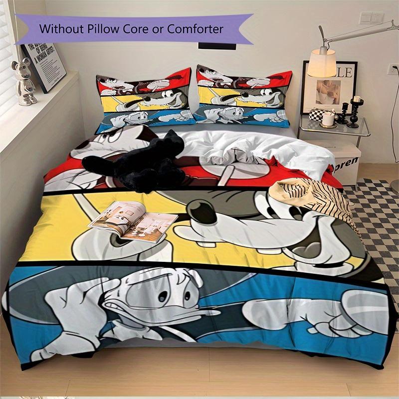 3pcs Mickey, Donald Duck Printed Bedding Set, Breathable And Soft, Machine Washable, Christmas Gift, Suitable for Bedroom Decoration, 085