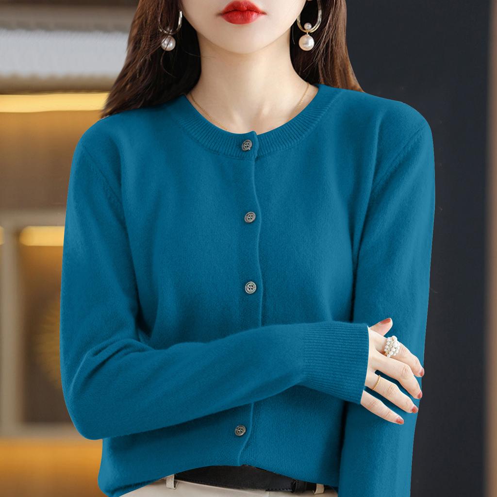 Cardigan da Donna con Bottoni e Girocollo, Maglione a Maglia Capospalla
