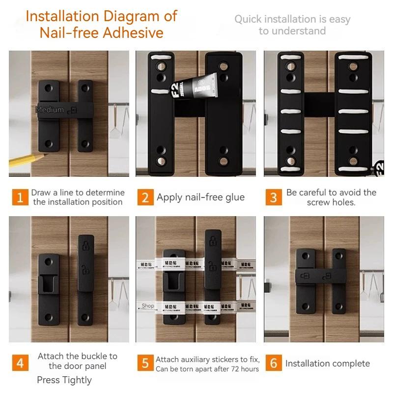Door Lock 90/180 Degree Barn Door Latch Bolt Stainless Steel Hook Latch Window Cabinet Locks Right Angle Slid