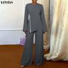 Elegant Sets Two Pieces Women Half Sleeve Irregular Blouse and Pants Casual Outfits