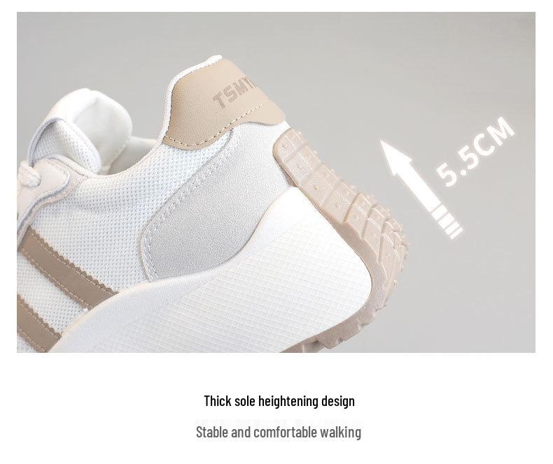 BN007 Women's Height-Boost Travel Shoes 2024: Versatile, Breathable, White, Thick-Soled, Wear-Resistant.