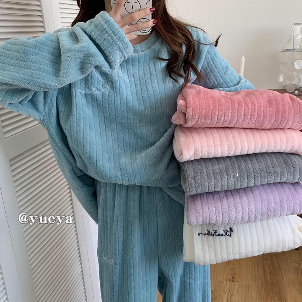 Autumn and Winter Coral Fleece Pajamas for Women, Thick and Warm Flannel Long Home Wear, Fashionable Plus Size Cardigan Set