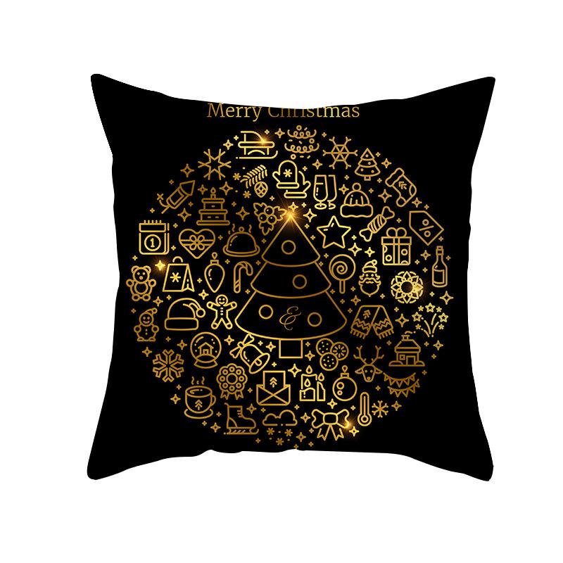 New Black Hot Stamping Christmas Pillow Cover Golden Elk Christmas Tree Sofa Cushion Cover Home