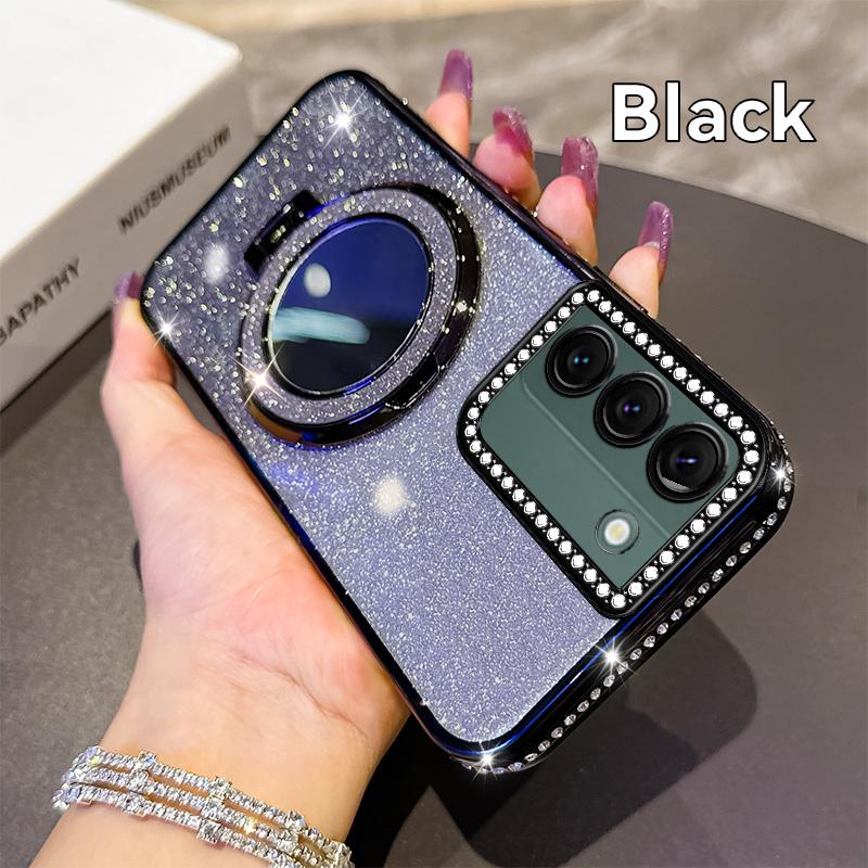 KEYSION Glitter Jewelled Magnetic Phone Case for Samsung Galaxy S22 Ultra S21+ Plus S20 FE Makeup Mirror Stand Shockproof Cover
