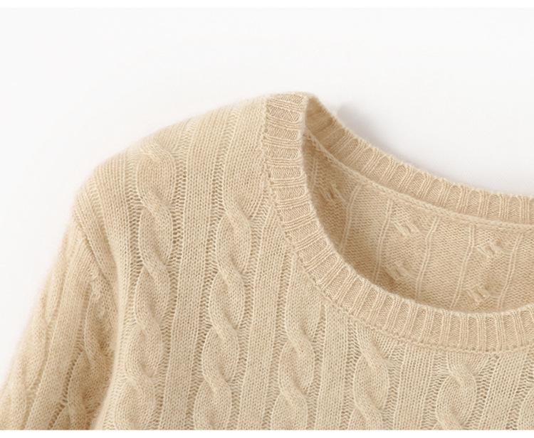 Elegant Twisted Cashmere Round Neck Sweater for Women - Autumn/Winter 2026: Slimming, Loose, and Warm Base Layer