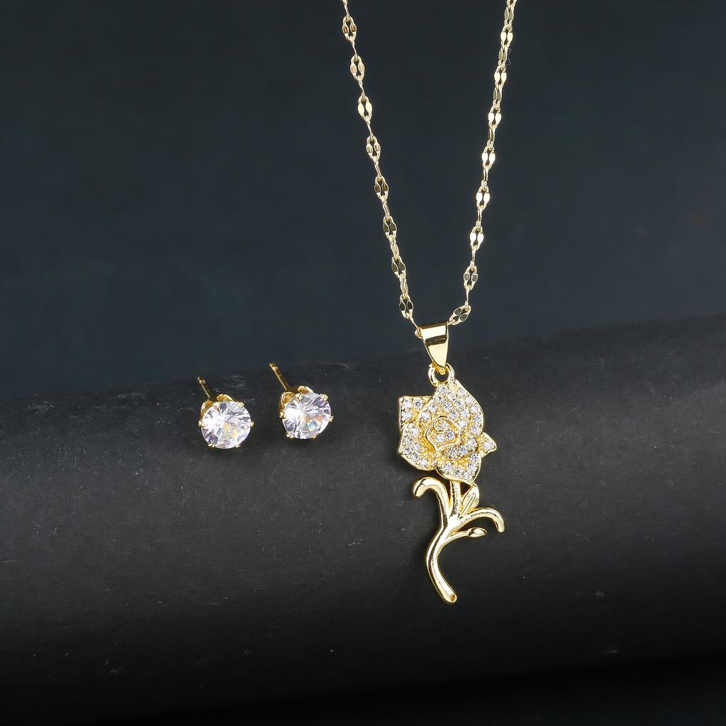 2pcs Sparkling Crystals Botanical Sunflower Necklace Earrings Zircon Set for Woman New Fashion Casual Party Zircon GirlGift