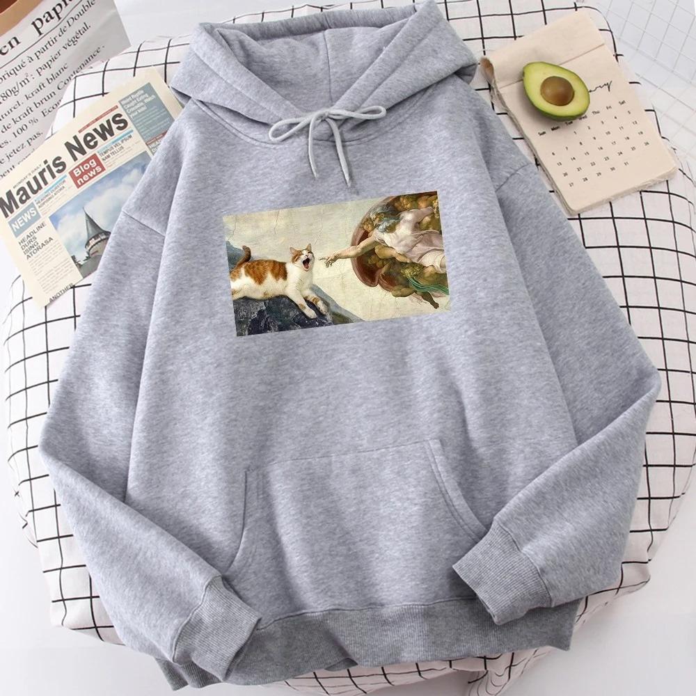 The Creation of Adam Printing 2025 Autumn and Winter Women Hoodies Fleece Casual Sweatshirt Fashion Pullover Clothing