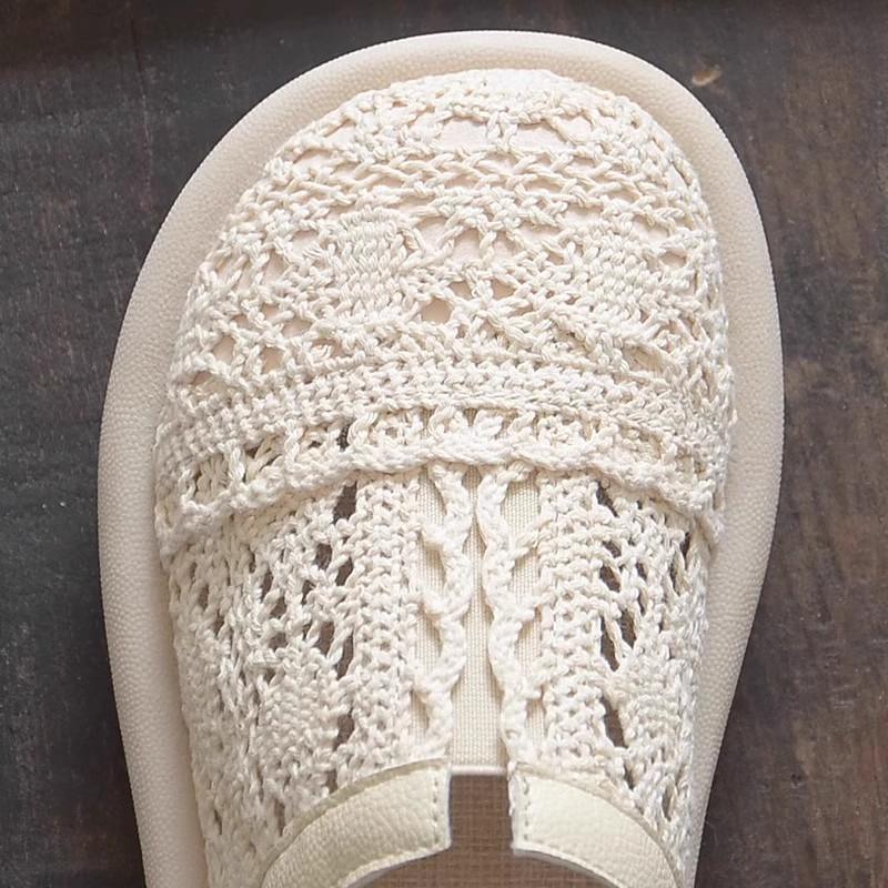New Summer Hollow Breathable Mesh Ladies Shoes Literary Retro Flat Women's Sandals Footwear Comfort Fashion Baotou Women's Shoes