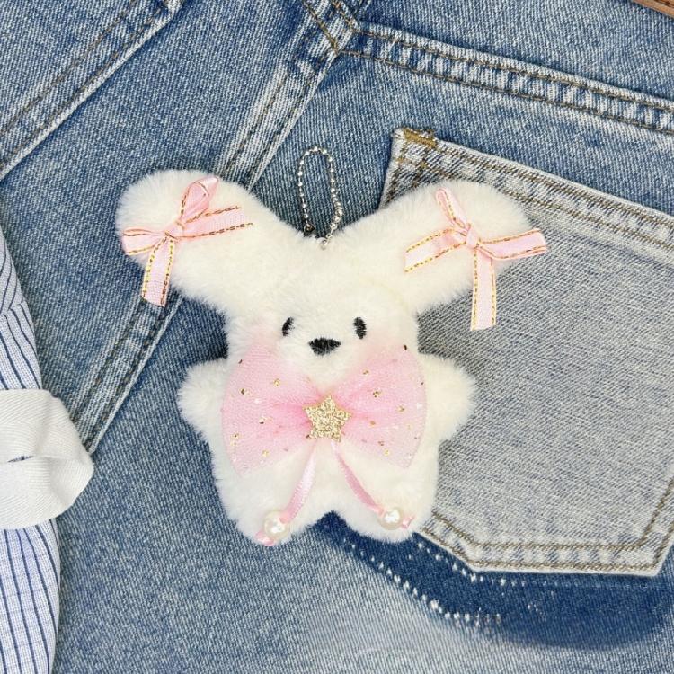 Puppy Toy Keychain with Bowknot Cartoon Big Ear Dog Plush Dolls Keyring Pendant Backpacks Bag Charm for Women and Girls