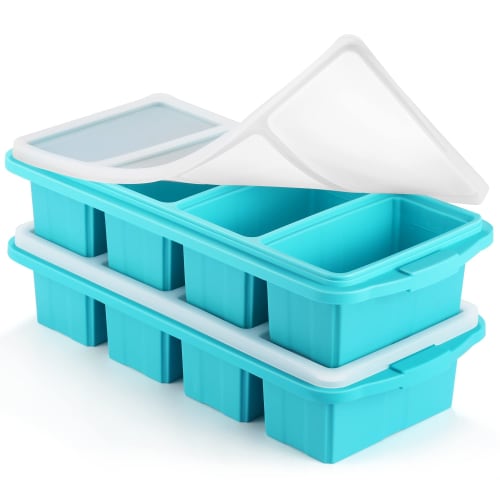 Ztomine Silicone Freezer Tray with Lid - Silicone Freezer Food Mold - Large Ice Cube Tray Silicone Freezer Containers for Freezing and Preserving Soup