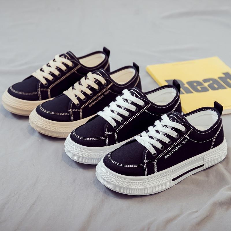 Spring and autumn new canvas shoes women's versatile flat-soled white shoes breathable student cloth shoes women's shoes autumn models