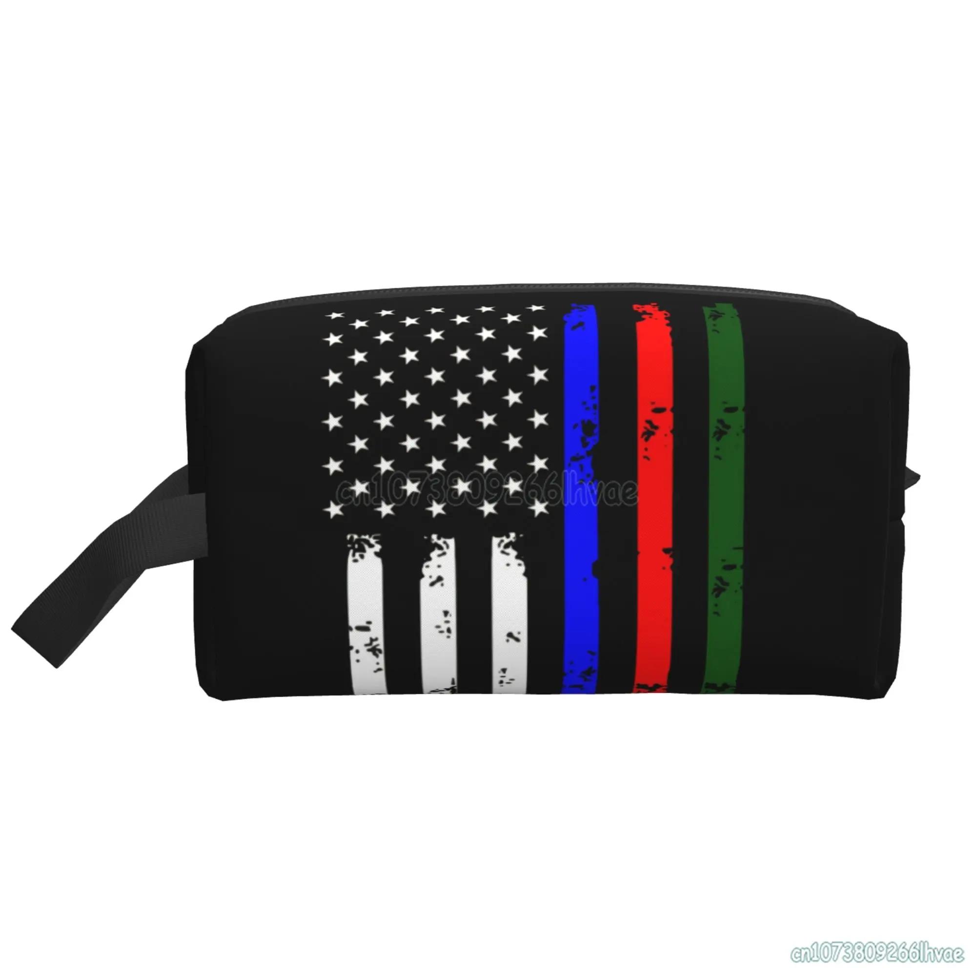 

Сумка для хранения с камуфляжным американским флагом, флагом США, патриотической полосой и звездой, переносные косметички, косметички большой емкости 25.5x16x12.5CM синий