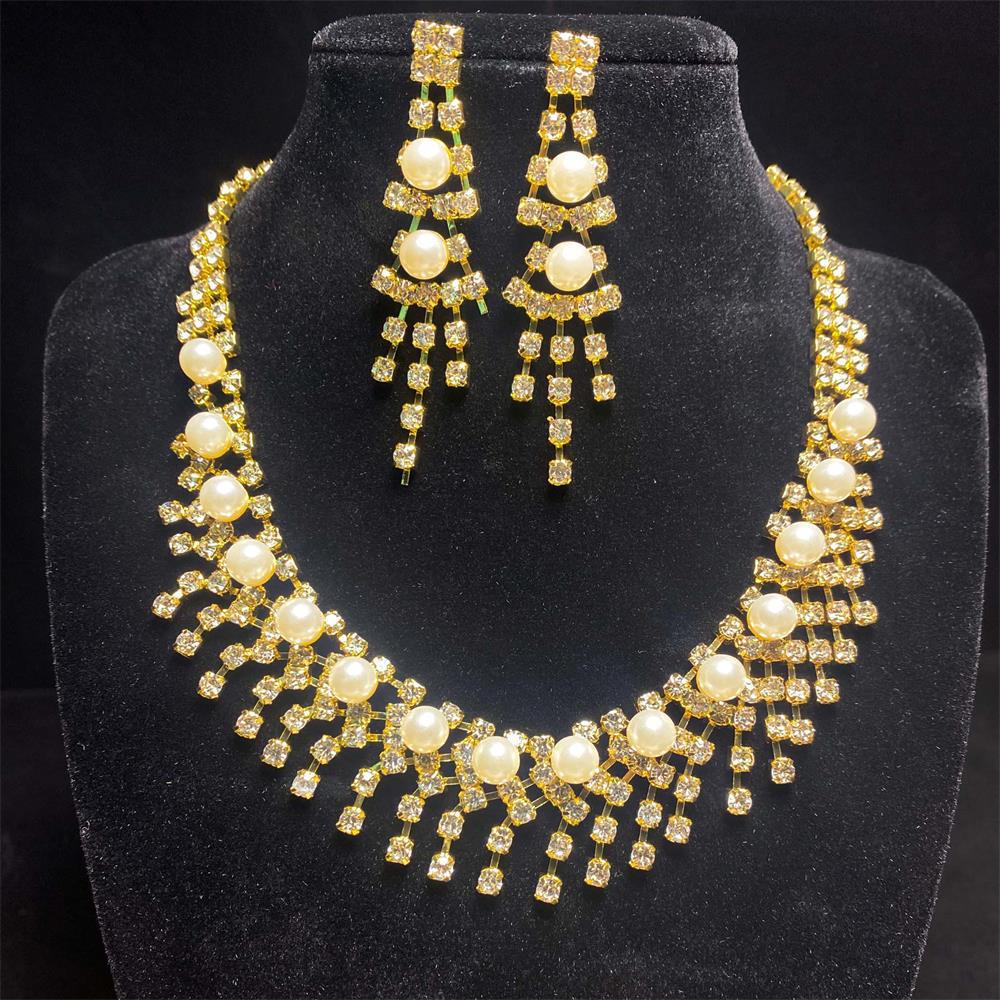 Bridal Circle Rhinestone Pearl Set Chain Wedding Dress Accessories Water Drop Earrings Necklace Set