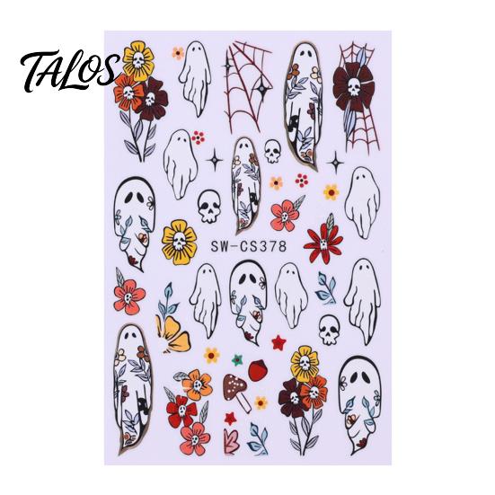 Spider Web Nail Art Halloween Stickers, Ghost Flower Skull Self-Adhesive Decals Manicure Decals, DIY Supplies for Women Girls Adhesive