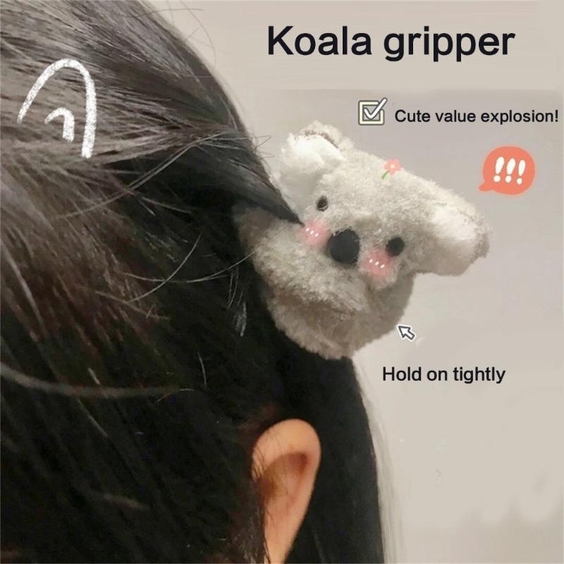 Fermacapelli a Forma di Koala Tessuto Peluche Presa Salda Pinza per Capelli Copricapo Decorativo per Uso Quotidiano Scuola o Feste