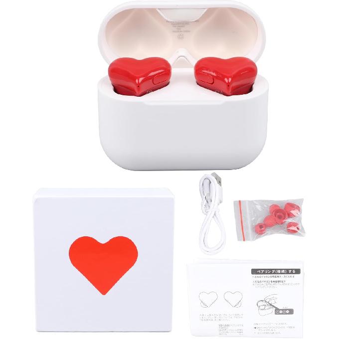Dpofirs Earbuds, Heart Shaped Stylish Lightweight Noise Canceling Stereo in Ear Bluetooth Earphones, Includes Charging Case and 6 Ear Tips
