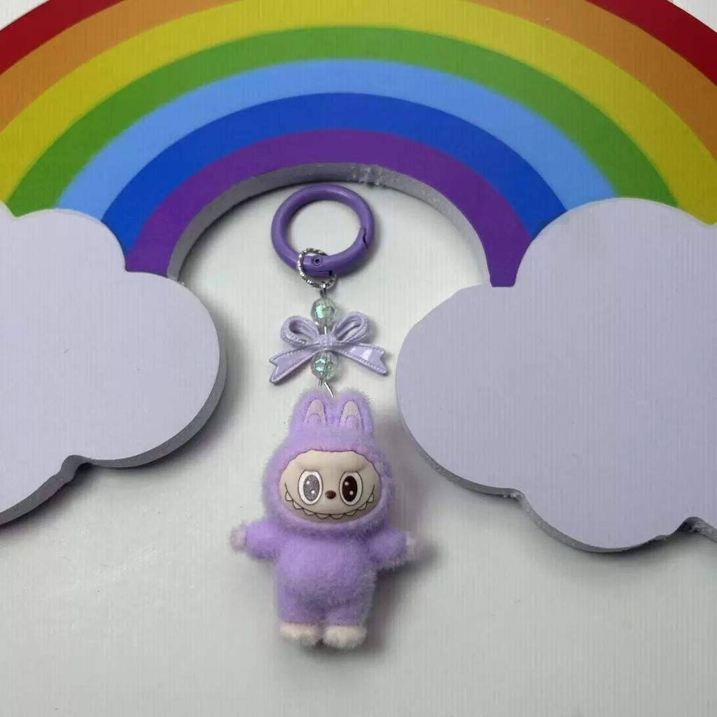 Mini LABUBU Key Chain Kawaii Labubu School Bag Pendant Keyring Couple DIY Key Ring Decoration Accessories Kids Gift
