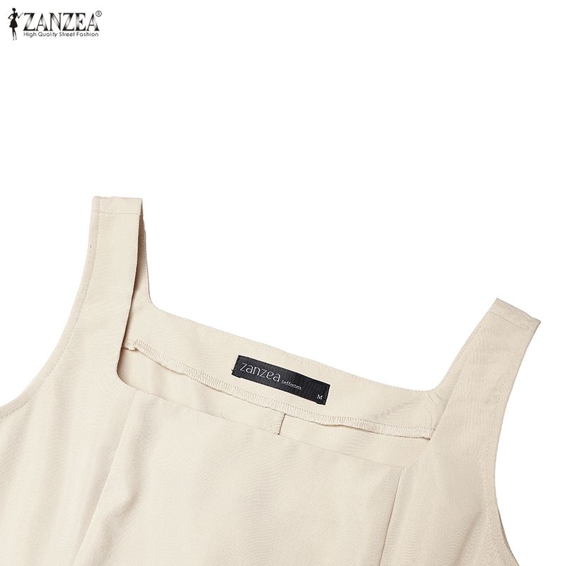 ZANZEA Women Elegant Square Collar Casual Sleeveless Midi Dress