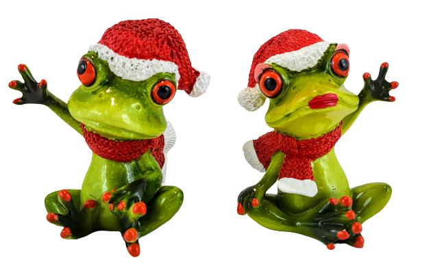 Christmas Frog Figurine In a Santa Hat