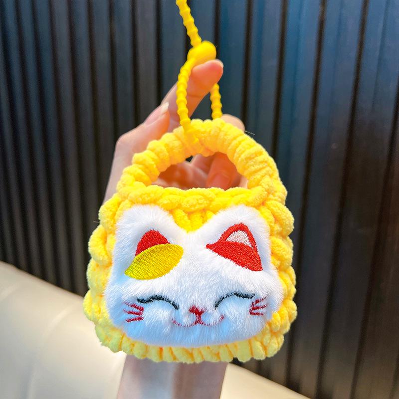 

Plush Maneki-neko Coin Purse & Earphone Case - Knitted Storage Bag & Keychain Pendant жёлтый
