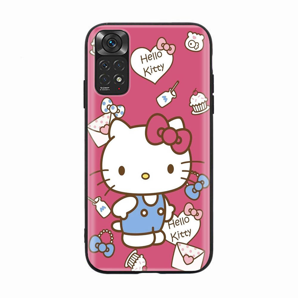 H-8 Schöne Hello Kitty Schwarze Sofe-Hülle für iPhone 16 15 Plus 14 13 Mini 12 11 Pro 8 6 6S SE 5 XR XS Max Realme C30 C33 C32 9I VIVO V29 V27 V23 Y36