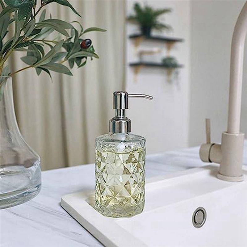 Aug. 1 PCS Diamond Embossed Glass Soap Dispenser With 304 Rustproof Stainless Steel Pump As Shown 17.7X7.6Cm Bathroom Soap Dispe