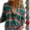 Ladies' V-neck Plaid Shirt, Fashionable Casual Button Up Top