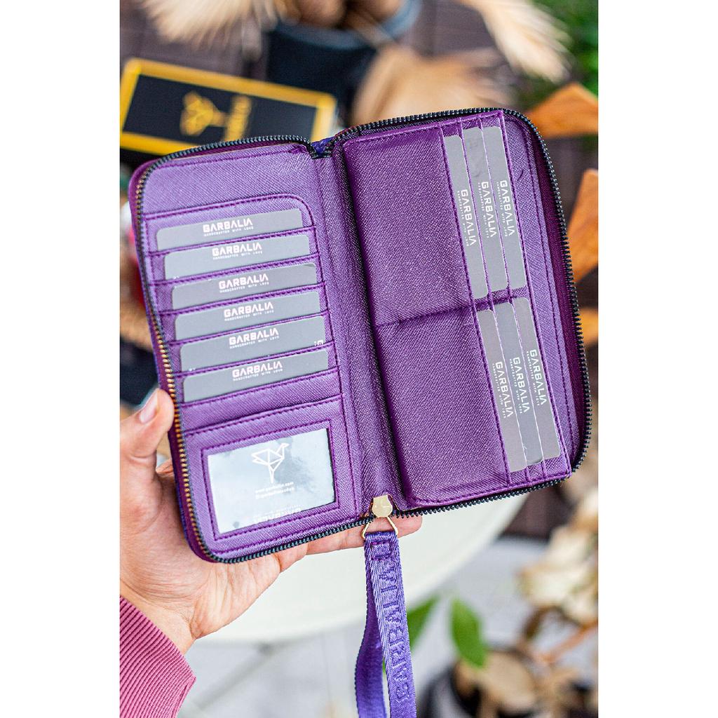 Rukojeť na zápěstí Tilburg Vzor pletení ze slámy Švestková Fialová Portfolio Peněženka s velkým množstvím držáku na karty