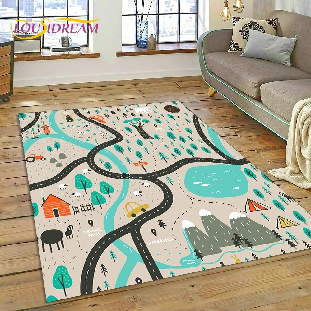 3D Highway Runway Playroom City Traffic Road Map Child PlayMat Rug Carpet for Living Room Bedroom Home Decor,Non-slip for Sofa