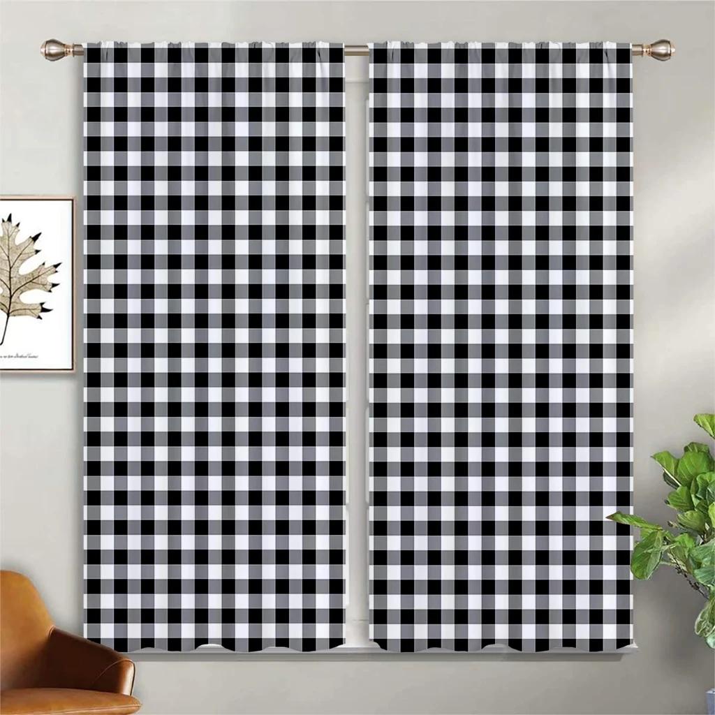 2 Panels Minimalist Wind Black and White Checkered Curtain for Living Room Bedroom Kitchen Balcony Decorations Window Curtains