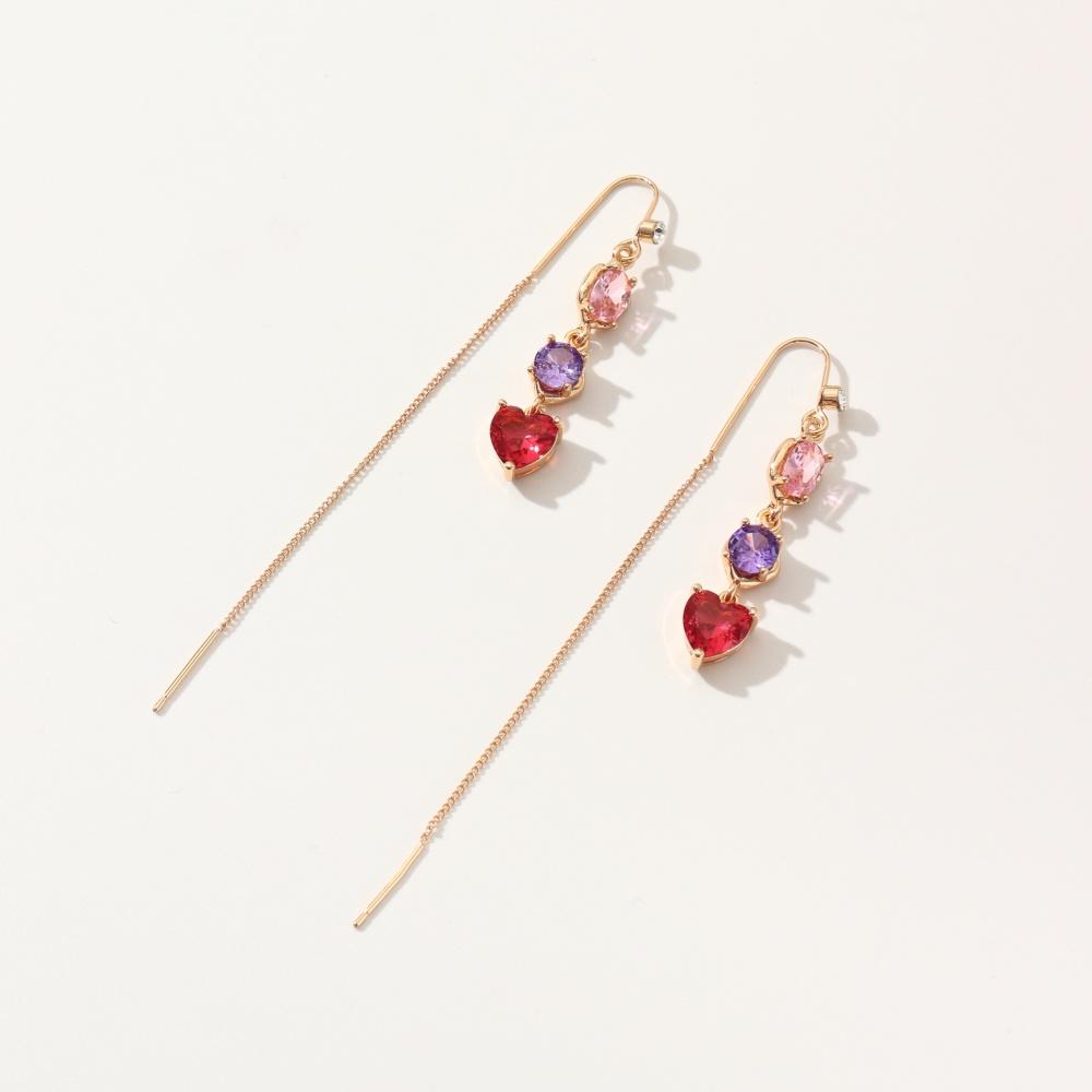 Luxuriöse, farbenfrohe, geometrische, runde, herzförmige Quasten mit Zirkonia-Ohrlinie, lange hängende Tropfenohrringe für Frauen, Piercing-Einfädler, Ohrschmuck