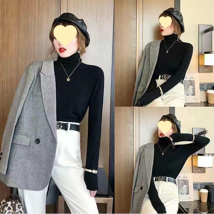 

Женский свитер с высоким воротником-хомутом - Зеленый вязаный топ для весны и осени 2025 S for 80-90 jin