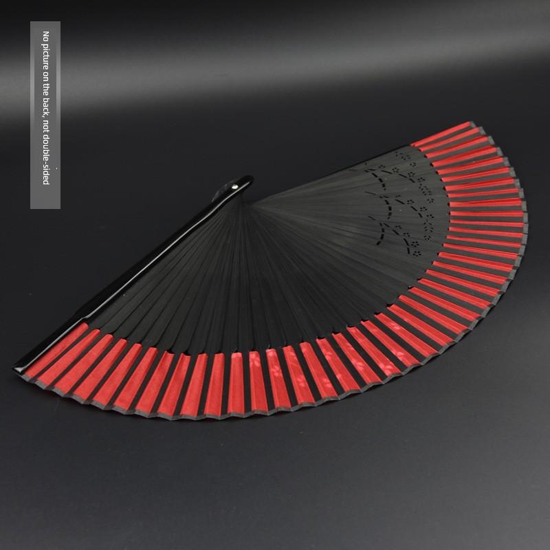 Mengyilian Chinese Style Cherry Blossom Fan Black Cheongsam Han Dynasty Archaic Folding Fan Dance Bamboo Foldable Japanese Style Chinese Folding Fan