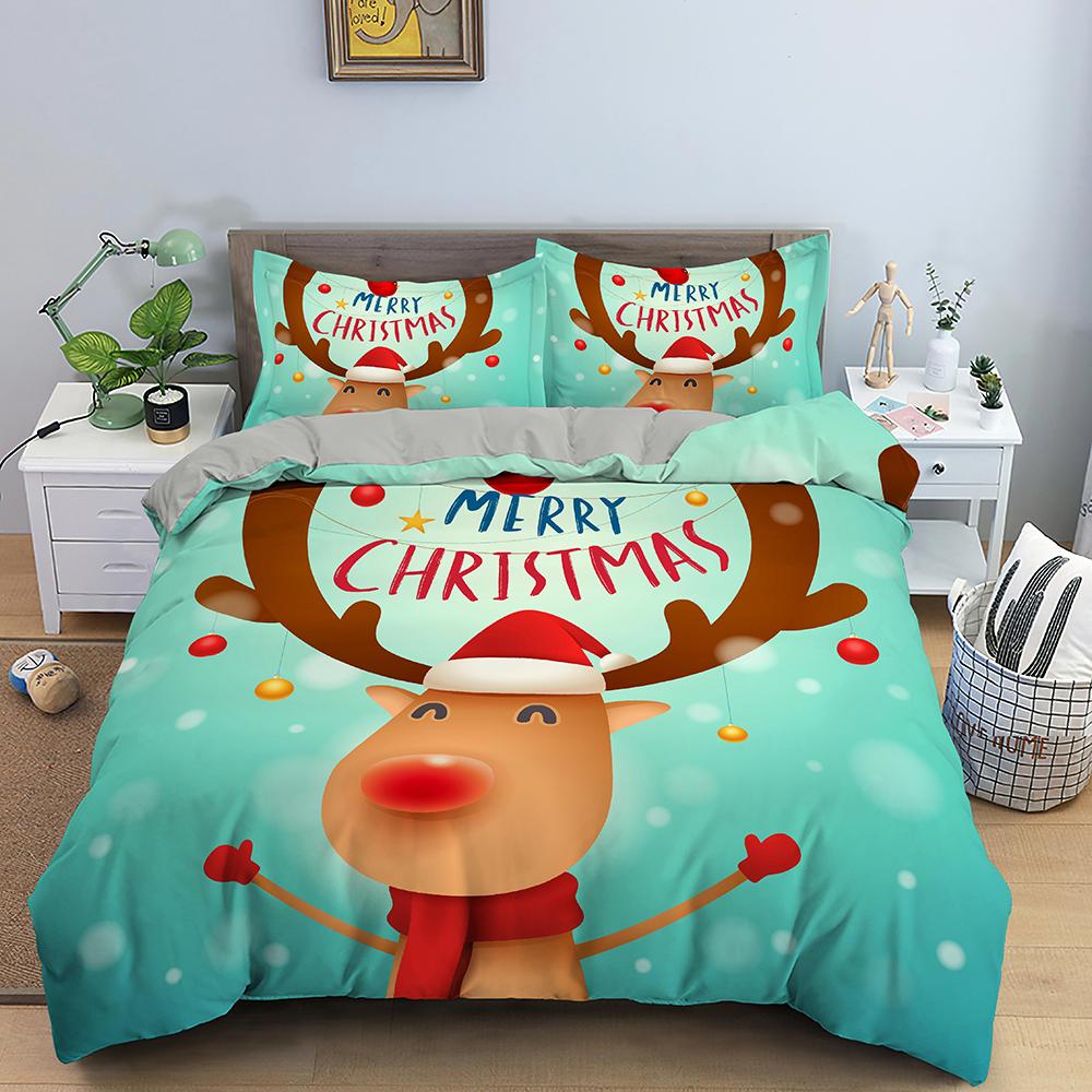 

3D Merry Christmas King Queen Комплект постельного белья для детей с рисунком Санта-Клауса, снеговика, оленя, покрывало для пододеяльника, рождественское покрывало из полиэстера EU single(135x200cm)
