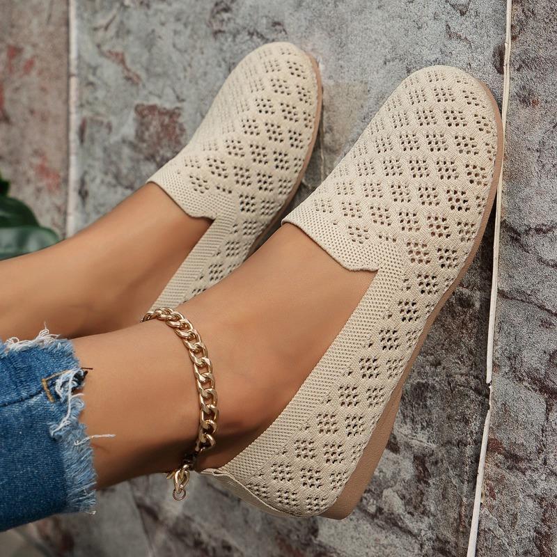 Scarpe Comode Traspiranti a Maglia Lavorata a Maglia con Punta Tonda Piatte Slip-on