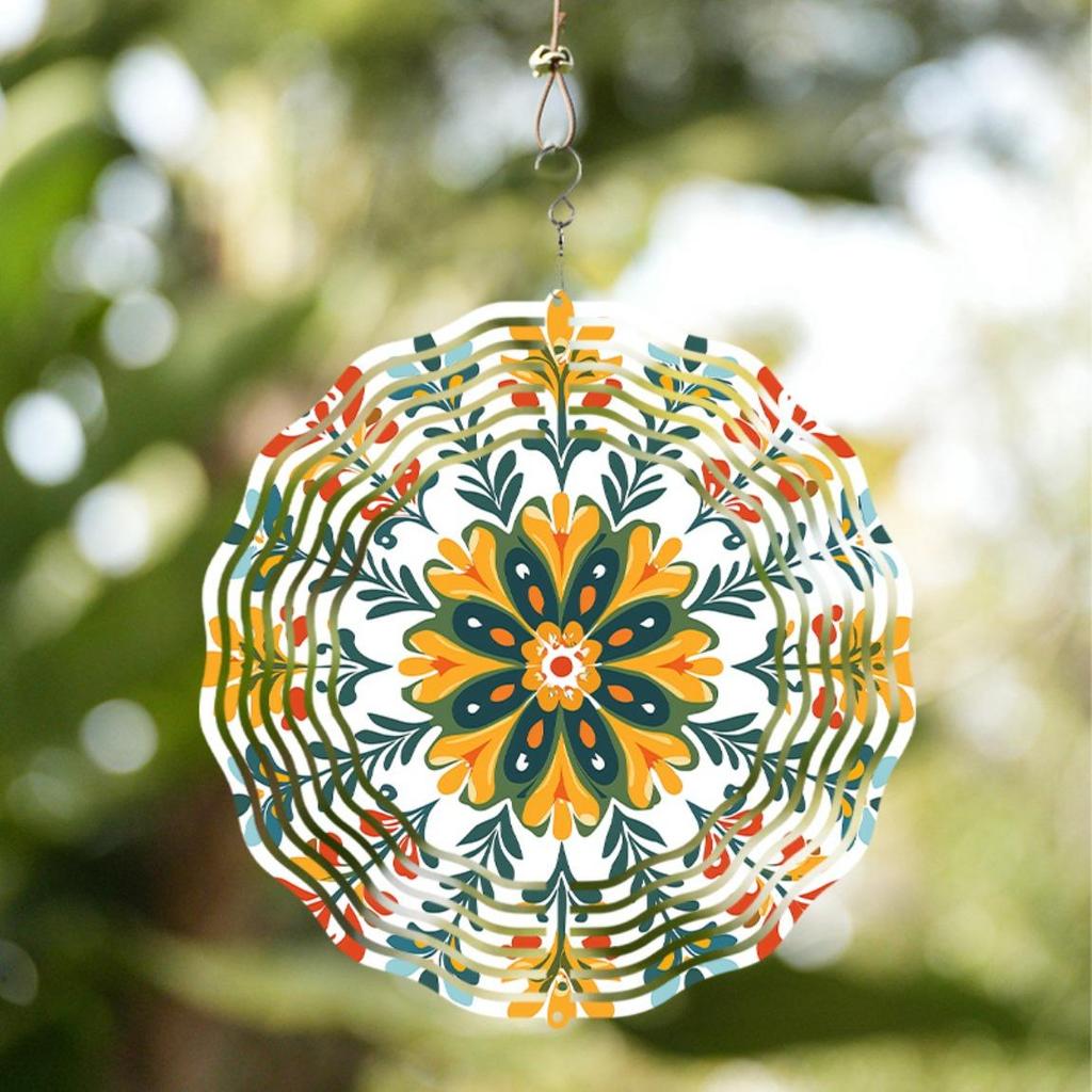 Colorful Mandala Metal Wind Chime Vibrant Floral Design Black Silhouette Outdoor Garden Decor Indoor Hanging Ornament No Power Needed All Season