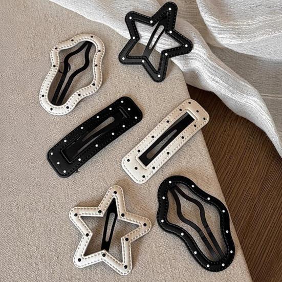 2Pcs Girl Hairpins Dot Print Star Cloud Shape Imitation Leather Hair Clips Non-Slip Stable BB Clips Hair Accessories