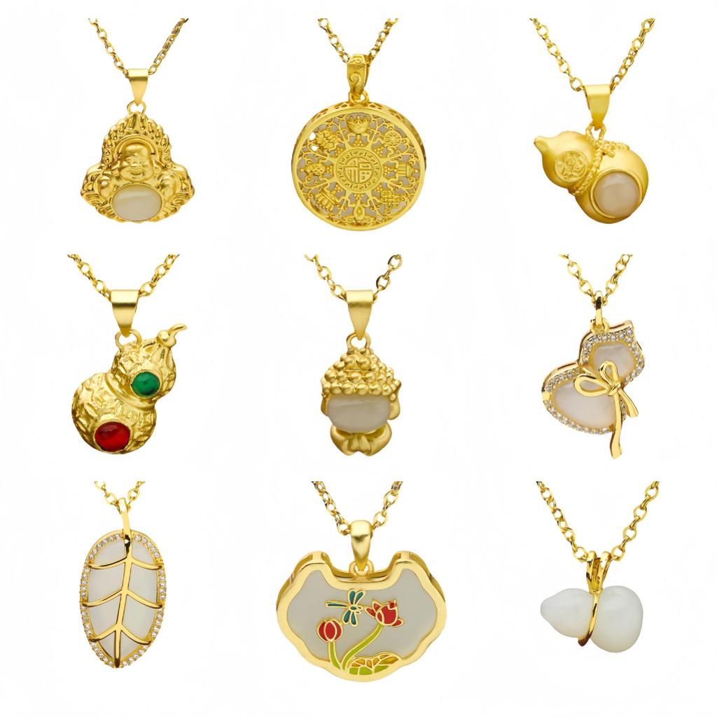 Elegant Natural Hetian Jade Necklace with Gold and Xiuyan Jade Pendant - A Fashionable and Timeless Gift for Women