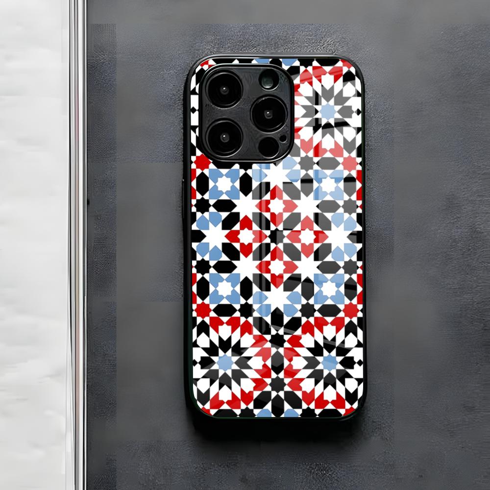 Muted Moroccan Mosaic Tiles Phone Case For IPhone 17 Air 16 E Pro Max 15 14 13 Mini 12 Pro 11 Max Plus Black Glass Cover